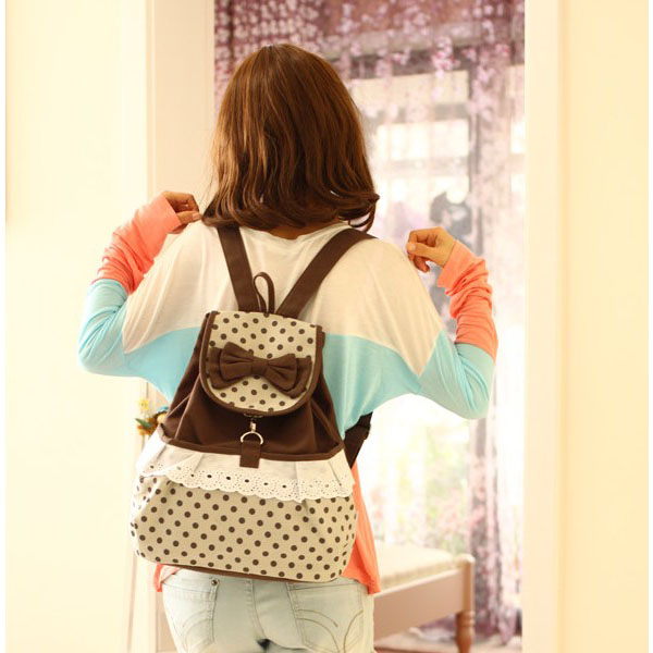 Fashion Preppy Style Sweet Bowknot Polka Dots Girls Backpack Schoolbag